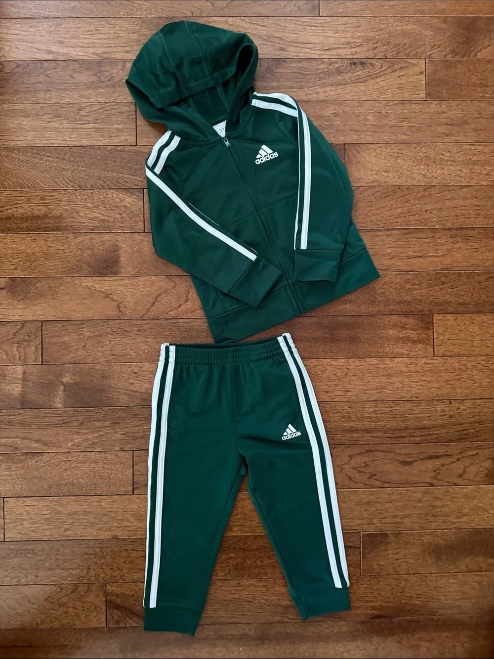 adidas Dark Green Kids Hoodie & Track Pants with White Stripes